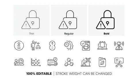 Bankrupt, Algorithm and Reminder line icons. For web app, printing. Line icons Illustrazione stock