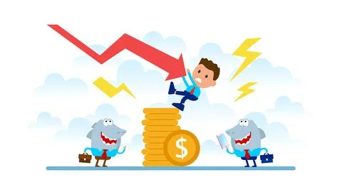 Bankrupt businessman falling down vector concept.	 Stock Illustration