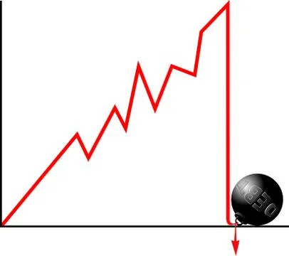 Bankruptcy because of debt concept.  Crashed down graph fastened to weight sy Stock Illustration