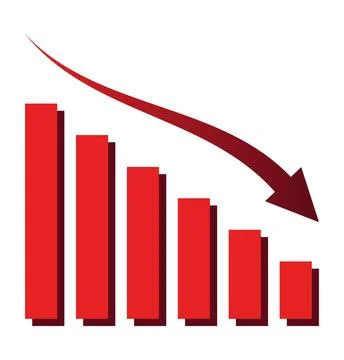 Bankruptcy concept with declining bar chart and arrow down isolated on whit.. Stock Illustration