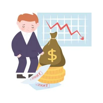 Bankruptcy man with falling down chart money business process financial crisis Stock Illustration