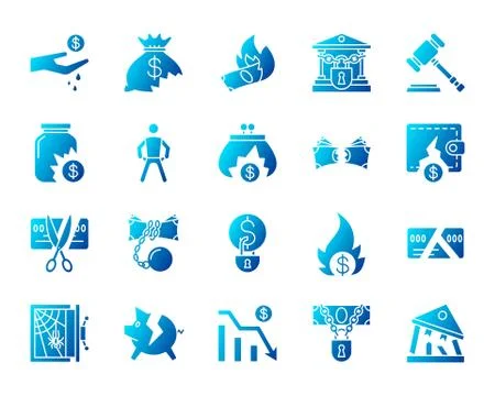 Bankruptcy simple gradient icons vector set Stock Illustration