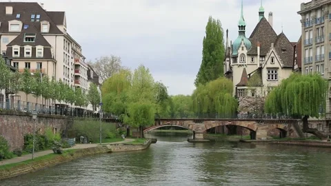 Banks of the Ill in Strasbourg. Stock Footage