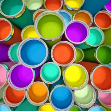 Banks of multicolored paint 3d rendering  Stock Illustration