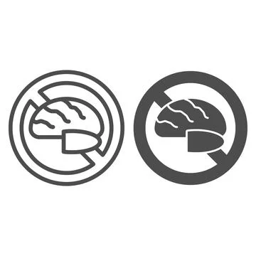 Banned bread line and solid icon, Diet concept, Gluten free food sign on white Stock Illustration