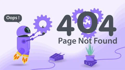 Banner 404 error page not found Internet connection problems flying robot car Stock Illustration