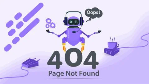 Banner 404 error page not found Internet connection problems robot levitating Stock Illustration