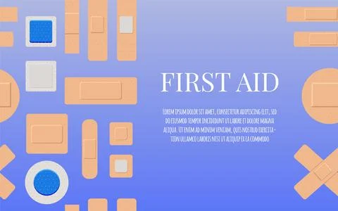 Banner about first aid with plasters flat style, vector illustration Stock Illustration
