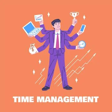 Banner about time management flat style, vector illustration Illustrazione stock