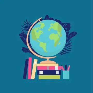 Banner back to school text drawing by colorful chalk in blackboard with school Stock Illustration