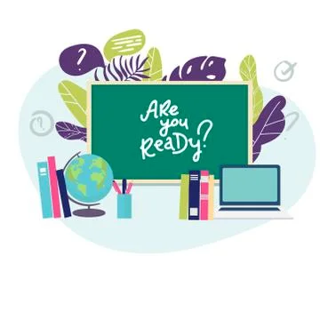 Banner back to school text drawing by colorful chalk in blackboard with school Stock Illustration