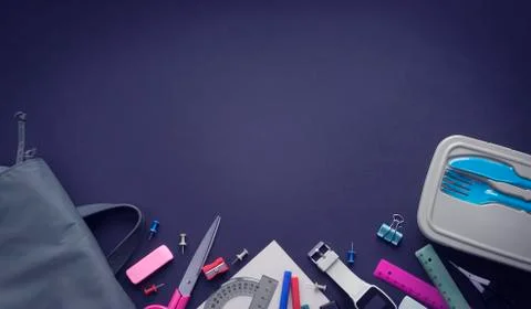 Banner Background back to school with copy space. Stationery pencil pen ruler Stock Photos