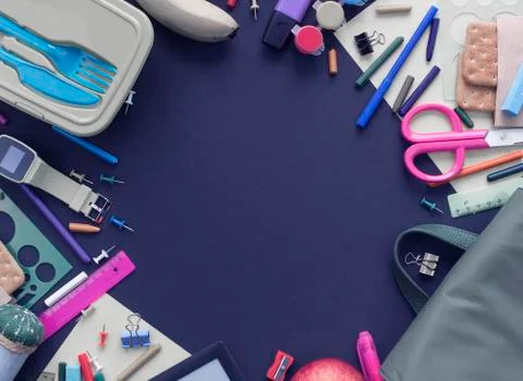 Banner Background back to school with copy space. Stationery pencil pen ruler Stock Photos