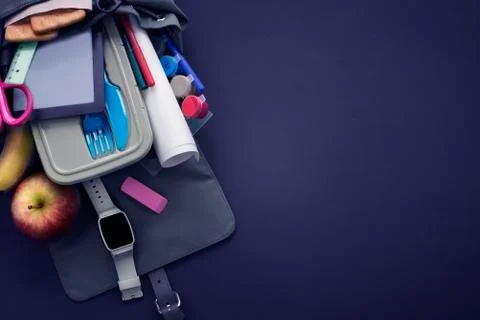 Banner Background back to school with copy space. Stationery pencil pen ruler Stock Photos