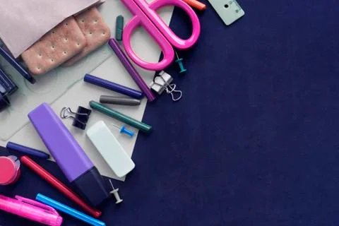 Banner Background back to school with copy space. Stationery pencil pen ruler Stock Photos
