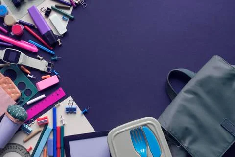 Banner Background back to school with copy space. Stationery pencil pen ruler Stock Photos