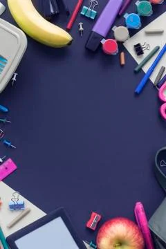Banner Background back to school with copy space. Stationery pencil pen ruler Stock Photos