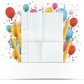 Banner Balloons Letters Folded Checked Paper Stock Illustration