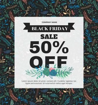 Banner Black Friday made of different floral elements Stock Illustration