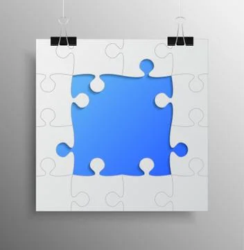 Banner Blue Frame Background Puzzle. Jigsaw. Stock Illustration