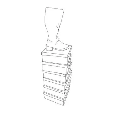 Banner boot on box, shoe store, sketch vector. Stock Illustration