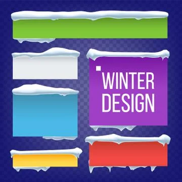Banner, Button With Snow Caps Vector. New Year Winter Ice Element. Frozen Effect Stock Illustration