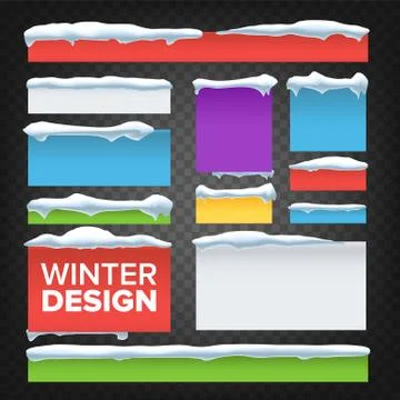 Banner, Button With Snow Caps Vector. Holidays Christmas Design. Frozen Effect Stock Illustration