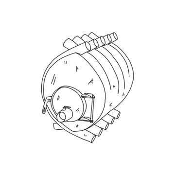 Banner calorifer stove, solid fuel furnace, sketch. Stock Illustration