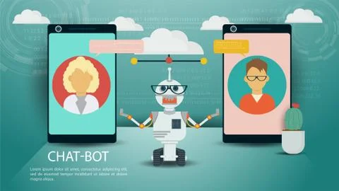 Banner Chatbot Virtual Help between two phones For Website Or Mobile Apps Art Stock Illustration