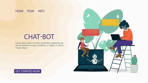 Banner Chatbot Virtual Help two girls communicate with a robot For a Website Stock Illustration