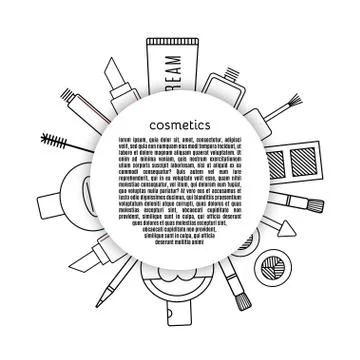 Banner circle make up and cosmetics  vector set. Illustrazione stock