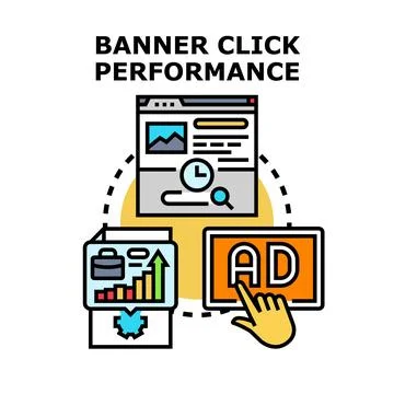 Banner click performance analysis delivering marketing strategy growth Stock Illustration