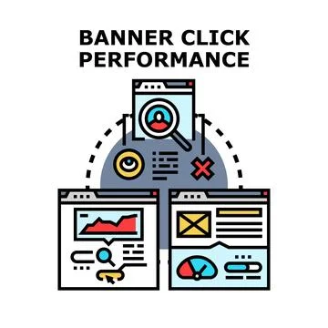 Banner click performance analyzing digital marketing data Illustrazione stock