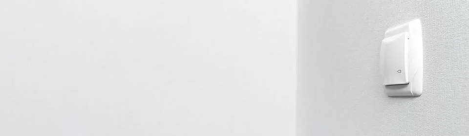 Banner closed electric socket mounted on wall at modern interior, copy space  Stock Photos
