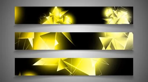 Banner collection. abstract background with luminous gold triangles that over Stock Illustration