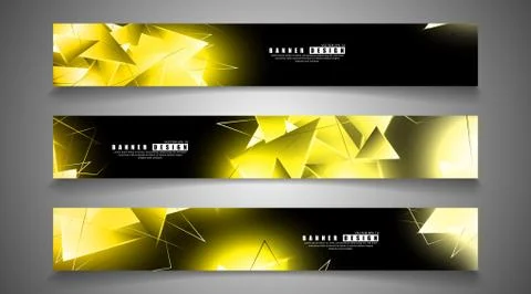 Banner collection. abstract background with luminous gold triangles that over Stock Illustration