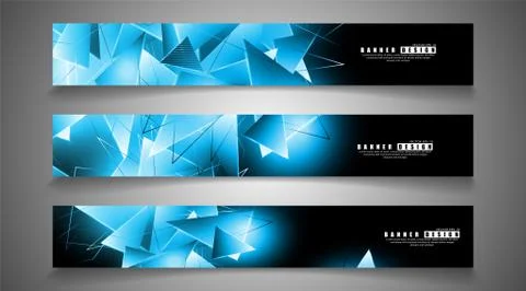 Banner collection. abstract background with luminous blue triangles that over Illustrazione stock