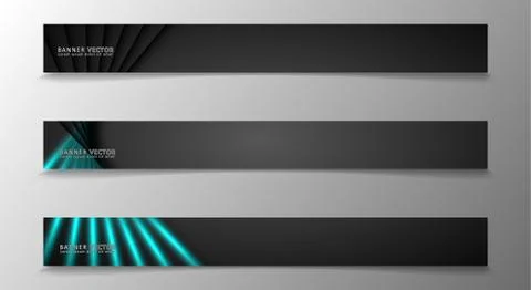 Banner collection, vector background with glowing neon blue stripes in a dark Stock Illustration