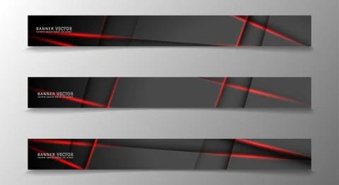 Banner collection, vector background with glowing neon red stripes in a dark  Stock Illustration