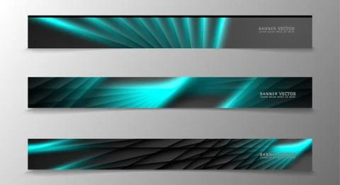 Banner collection, vector background with glowing neon blue stripes in a dark Stock Illustration