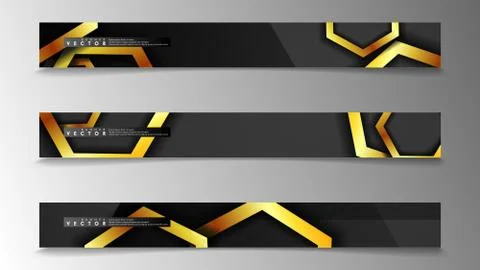 Banner collection, vector backgrounds with hexagon gold. space banner vector  Illustrazione stock