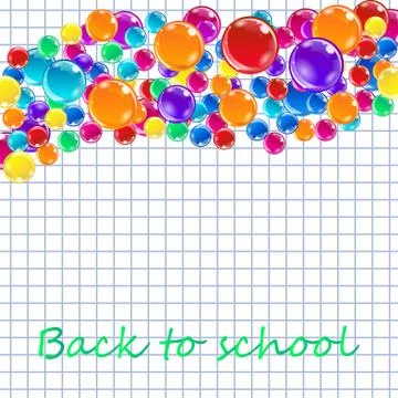 Banner with colored balloons, squared paper, letters Stock Illustration