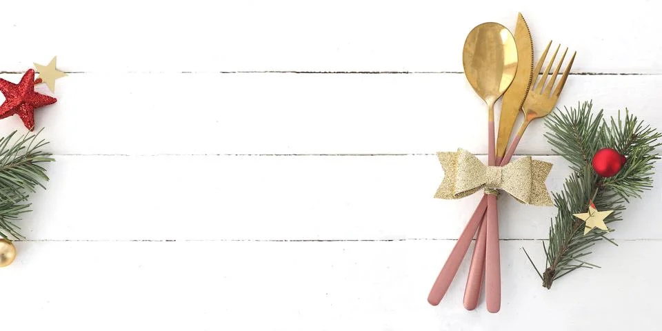 Banner concept of christmas table setting. copy space.. Stock Photos