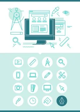Banner concept of web design with a set of related icons Stock Illustration