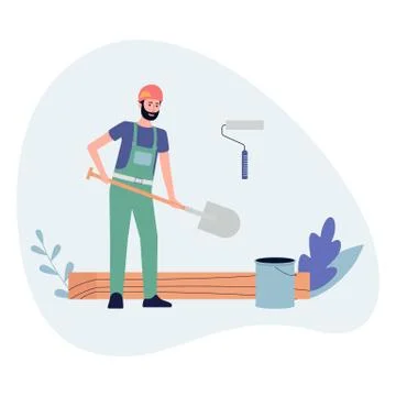 Banner for construction works services flat vector illustration isolated. Stock Illustration