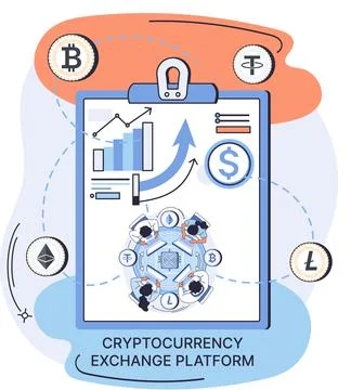 Banner for cryptocurrency exchange platform. People analyze marketplace, digital Stock Illustration