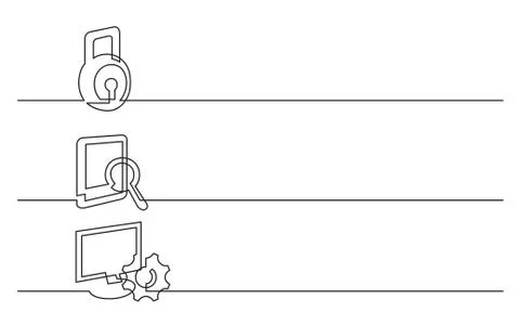 Banner design - continuous line drawing of business icons: lock, document sea Stock Illustration