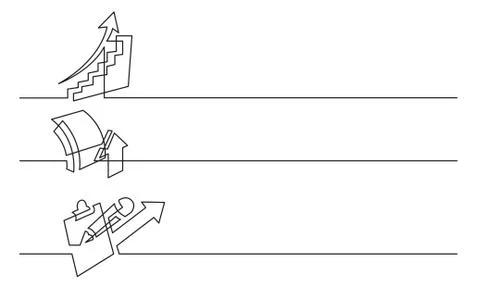 Banner design - continuous line drawing of business icons: rising chart, grow Illustrazione stock