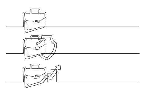 Banner design - continuous line drawing of business icons: briefcase, protect Stock Illustration