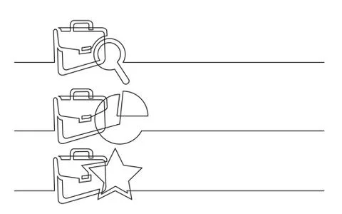 Banner design - continuous line drawing of business icons: briefcase with sea Stock Illustration